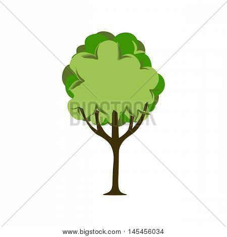 Stylized green deciduous tree. Isolated vector illustration