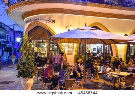 SANTO DOMINGO, DOMINICAN REPUBLIC - January 24, 2016: Famous Hotel Restaurant EL CONDE in Conde Street. Colonial Zone of Santo Domingo, Dominican Republic.