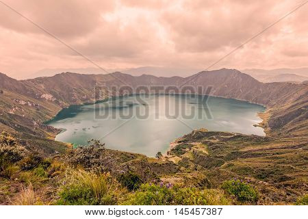 View Of Quilotoa Lake Ecuador South America