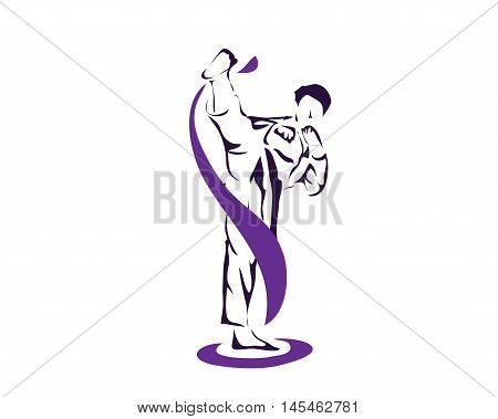Aggressive Taekwondo Martial Art In Action Logo - Professional Athlete Warming Up Pose