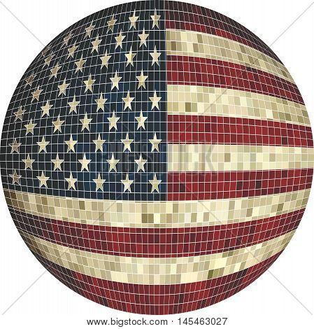 Ball with USA flag - Illustration, 
Sphere USA flag vector,  
Abstract Grunge Mosaic flag of USA