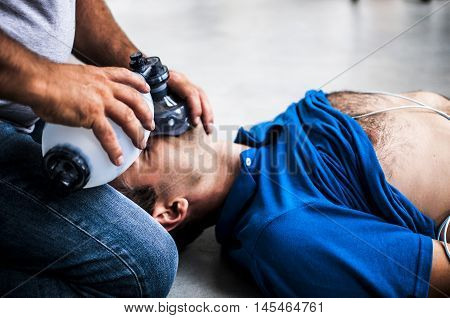 operator making cardiopulmonary resuscitation after heart attack