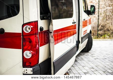 ambulance with medical devices ready to assist people after accident