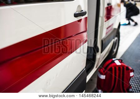 ambulance and medical devices near an accident