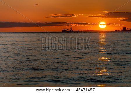 oil tankers at sunset in point roberts washington state usa