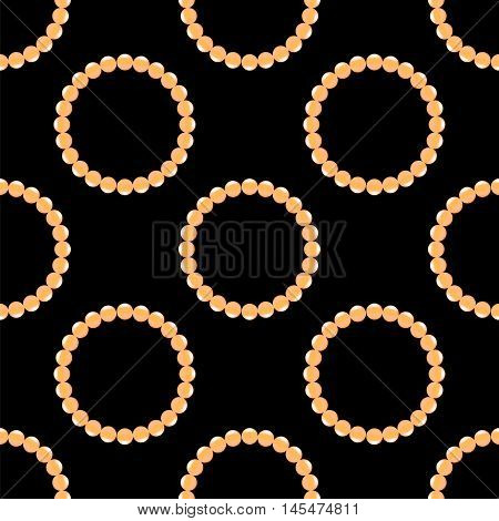 Pearl Necklake Seamless Patttern on Black. Natural Bjoutetie Background