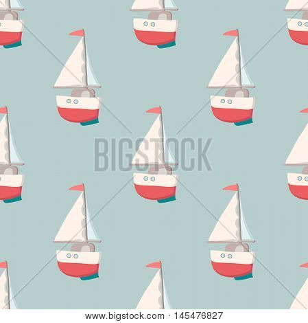 Pattern with yacht. Nautical elements. Retro toys. Summer Travel Design - Sail Boat. Vector illustration
