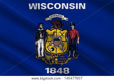 Flag of Wisconsin in the north-central United States. 3D illustration