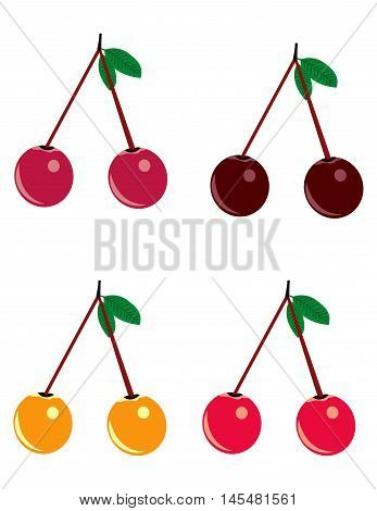 vector clipart of red and yellow cherries with leaves