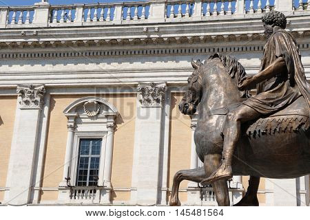 The Capitoline museums and the statue of Marcus Aurelius in Rome
