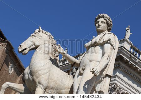 Castor statue at the entrance of the Capitoline Hill in Rome