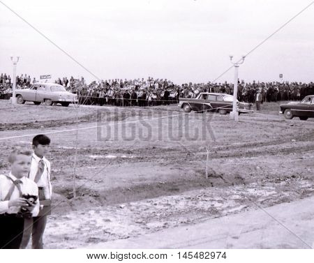 Yangiyer Uzbekistan - May 10 1963: Cortege of Fidel Castro.