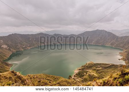 View Of The Quilotoa Lagoon Inside The Crater Of The Extinct Volcano Quilotoa Ecuador South America