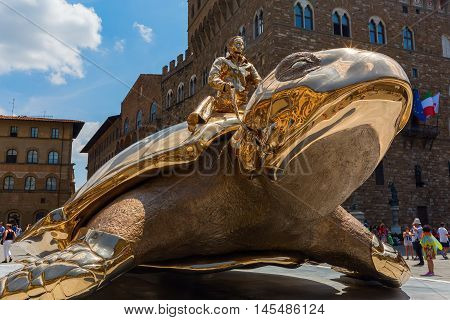 Golden Sculpture Of Jan Fabre In Florence