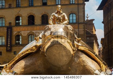 Golden Sculpture Of Jan Fabre In Florence