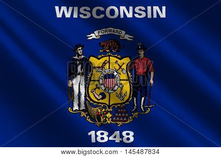 Flag of Wisconsin in the north-central United States. 3D illustration