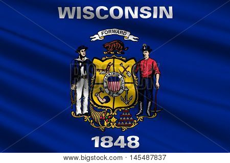 Flag of Wisconsin in the north-central United States. 3D illustration