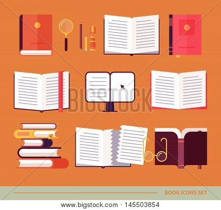 Vector color book icons set in flat design. Vector illustration