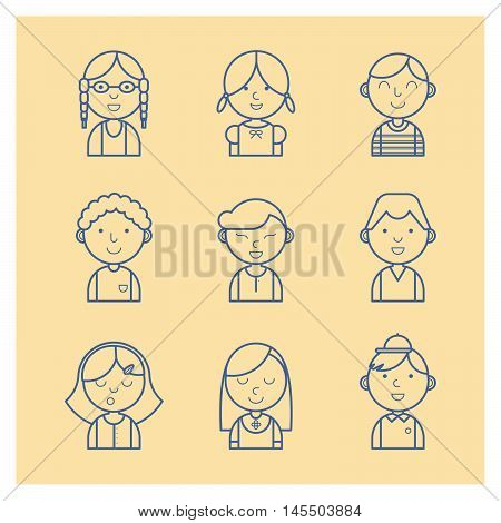 Children avatar set. Vector illustration of multicultural national children