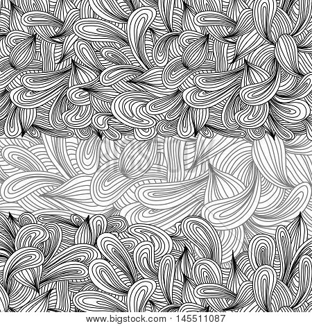 Hand drawn monochrome doodles pattern. Scetch of background with abstract shapes illustration. EPS 10