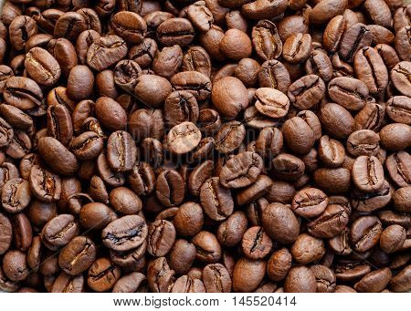 Top view of the roasted coffee beans