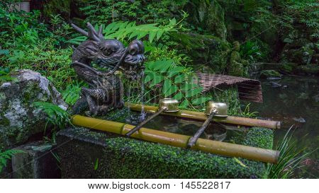 Dragon style temizuya, a place for ritual cleansing of one hands and mouth when visiting shrines.