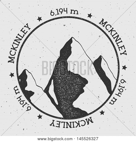 Mckinley In Alaska, Usa Outdoor Adventure Logo. Round Stamp Vector Insignia. Climbing, Trekking, Hik