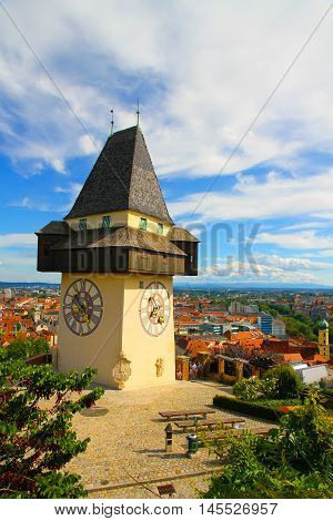 The clock tower (Uhrturm) in Grace (Graz) Styria Austria Europe.