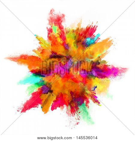 Explosion of colored powder, isolated on white background