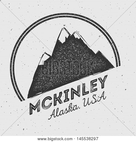 Mckinley In Alaska, Usa Outdoor Adventure Logo. Round Mountain Vector Insignia. Climbing, Trekking,