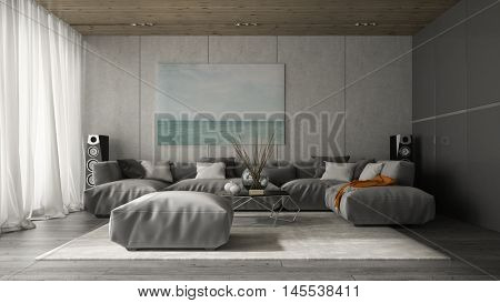Interior of modern design room 3D rendering