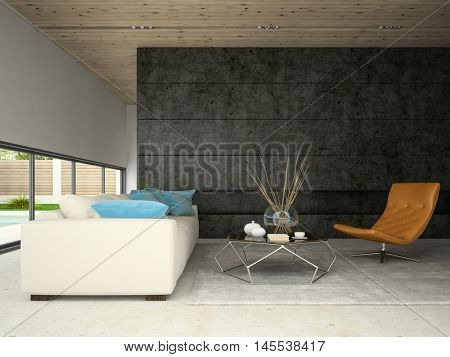 Interior of hous with swiming pool 3D rendering