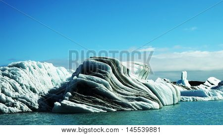 Lagoon Jokulsarlon glacial lake and icebergs Iceland