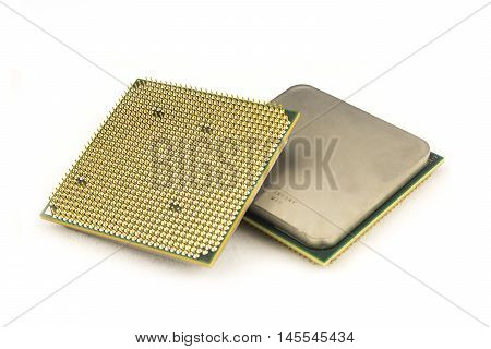 PC processor on the white background. Two sides of processor.