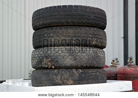 black car tires are on the table