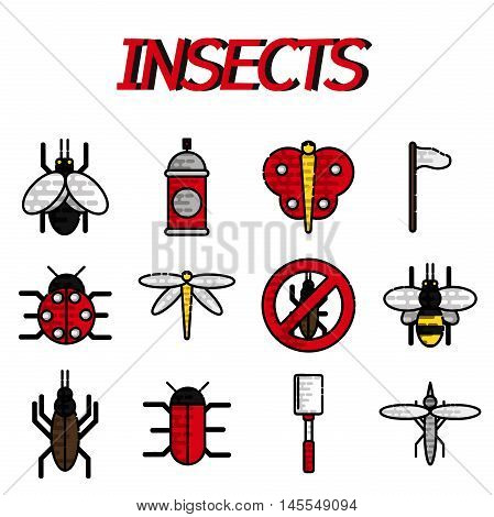 Set of insects flat style design icons. Vector illustration, EPS 10