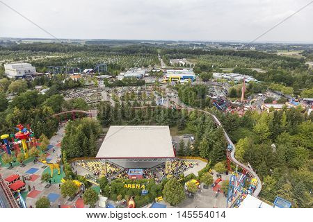 GUNZBURG GERMANY - AUG 18 2016: Aerial view of the Legoland Deutschland theme park in Gunzburg Germany