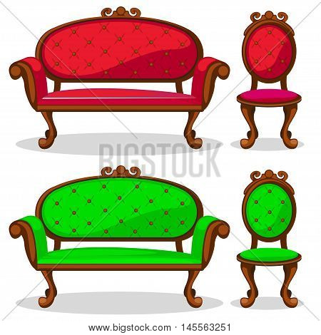 cartoon colorful Retro chair and sofa in vector