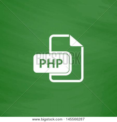 PHP Simple vector button. Imitation draw icon with white chalk on blackboard. Flat Pictogram and School board background. Illustration symbol