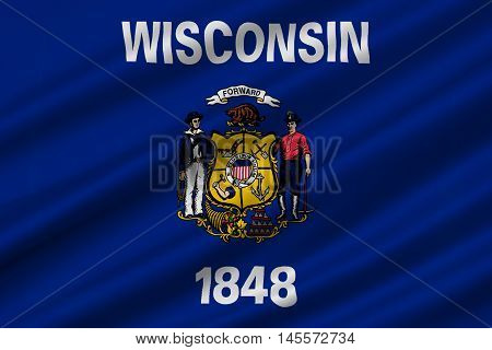 Flag of Wisconsin in the north-central United States. 3D illustration