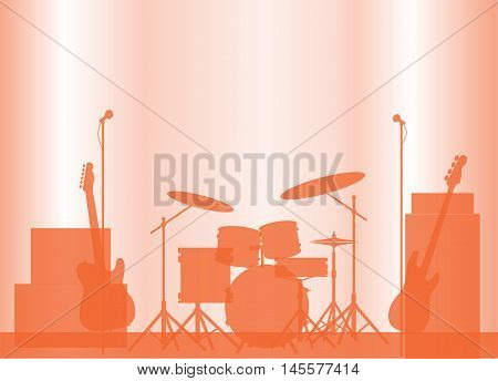 Silhouette of a rock bands equipment on stage