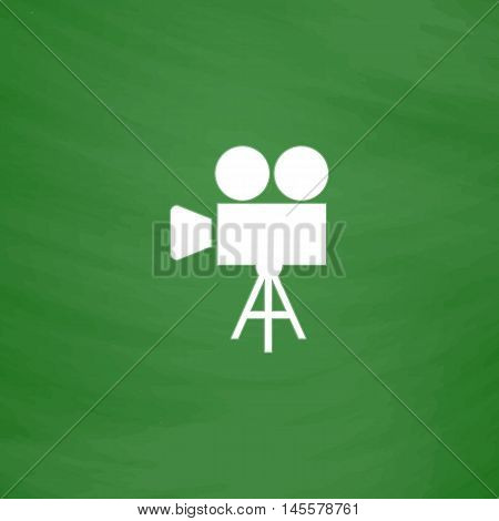 camcorder Simple vector button. Imitation draw icon with white chalk on blackboard. Flat Pictogram and School board background. Illustration symbol