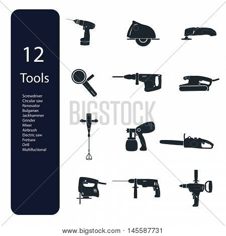 Construction repair tools flat icon set. Vector illustration.