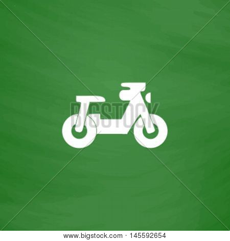 motorcycle Simple vector button. Imitation draw icon with white chalk on blackboard. Flat Pictogram and School board background. Illustration symbol