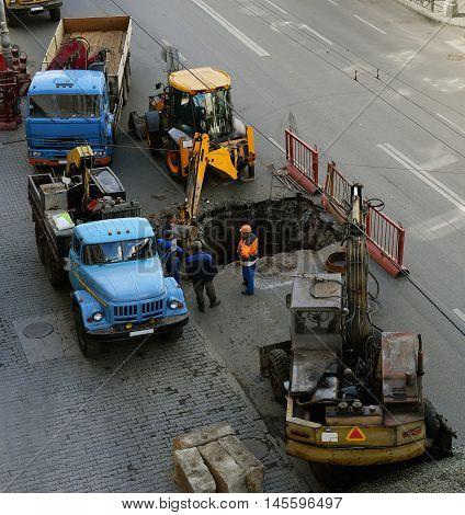 repair-road works on the carriageway of streets of the city
