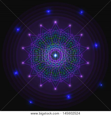 Flickering neon glowing circle of light bulbs