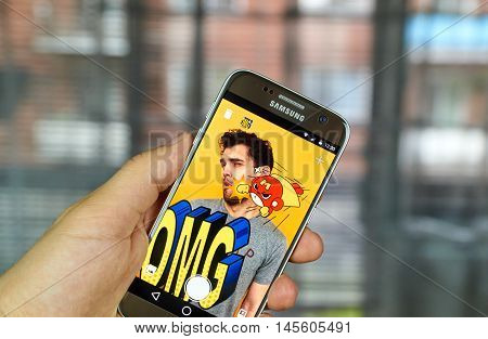 MONTREAL CANADA - AUGUST 24 2016 : Facebook Stickered app. Stickered for Messenger is an official app developed by Facebook that lets you add hundred of stickers to your photos in a very simple way