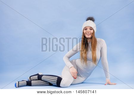 Woman In Thermal Underwear Top Ang Leggings