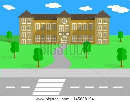 SCHOOL VECTOR BUILDING AND SCHOOLYARD VECTOR ILLUSTRATION