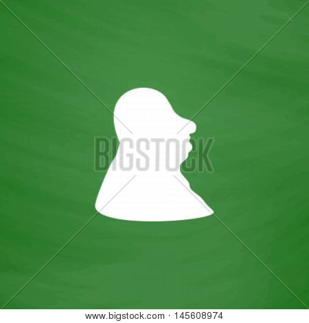 facial profile Simple vector button. Imitation draw icon with white chalk on blackboard. Flat Pictogram